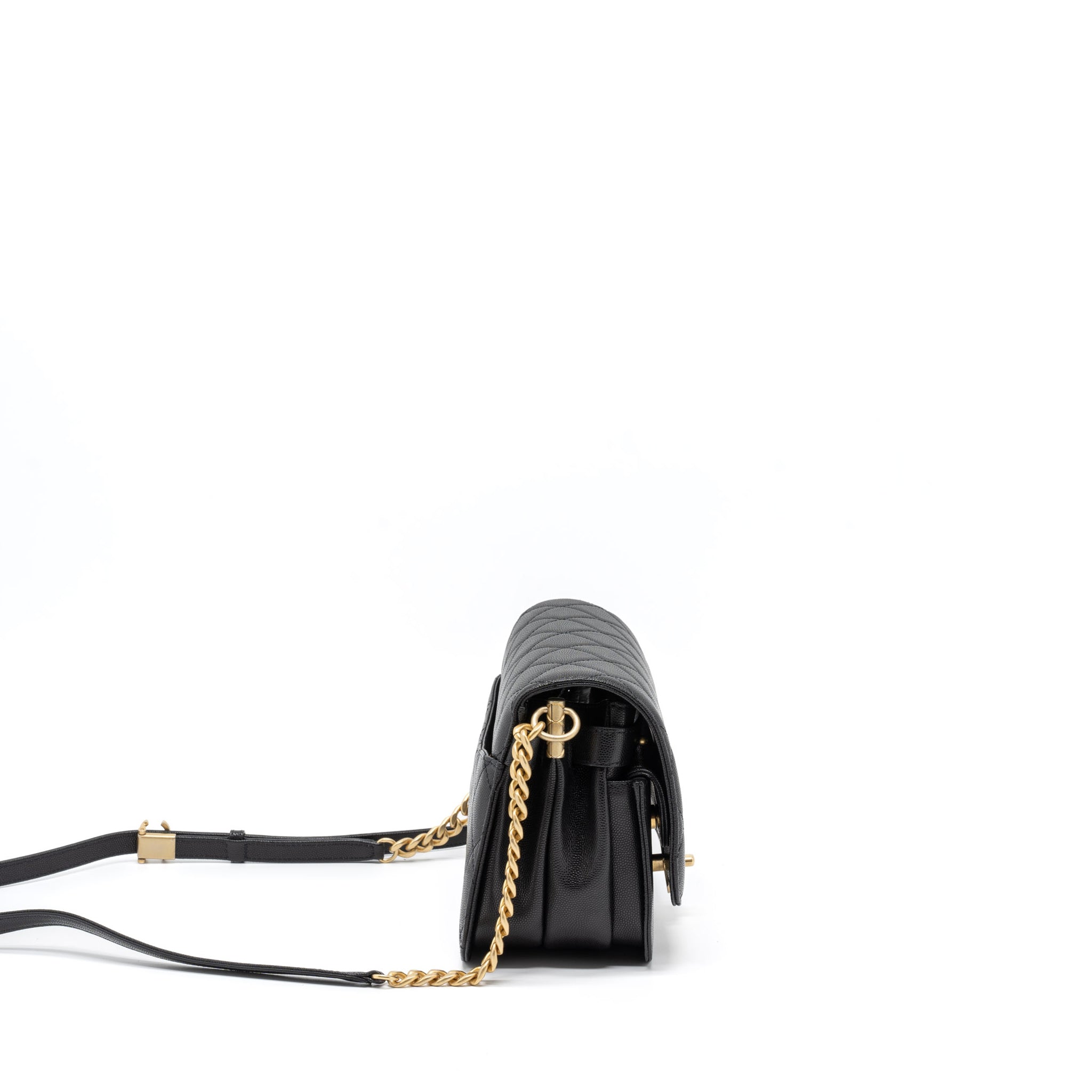 CHANEL MESSENGER BAG CAVIAR BLACK BRUSHED GHW (MICROCHIP)