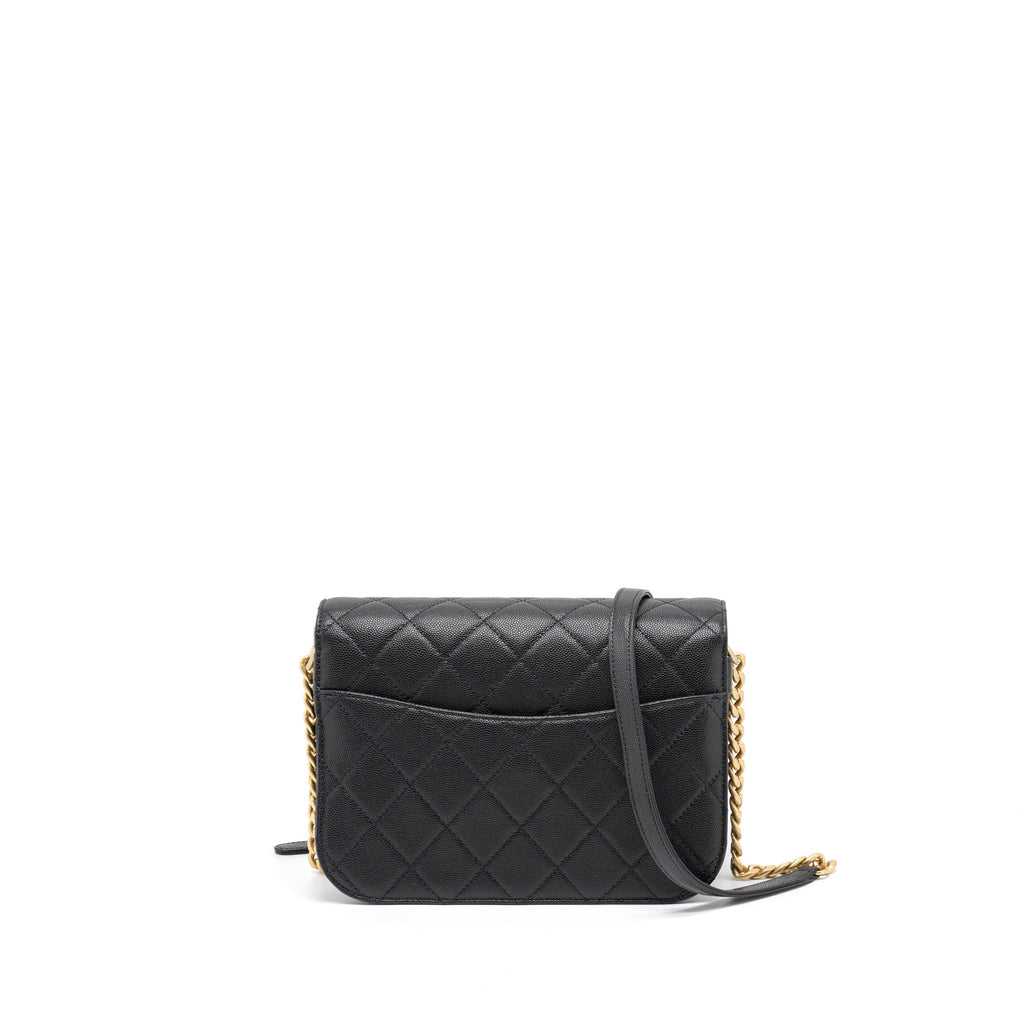 CHANEL MESSENGER BAG CAVIAR BLACK BRUSHED GHW (MICROCHIP)