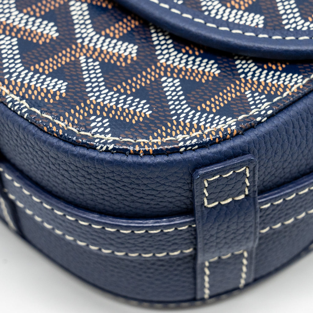 GOYARD BELVEDERE PM MESSENGER BAG GOYARDINE CANVAS/CALFSKIN NAVY SHW
