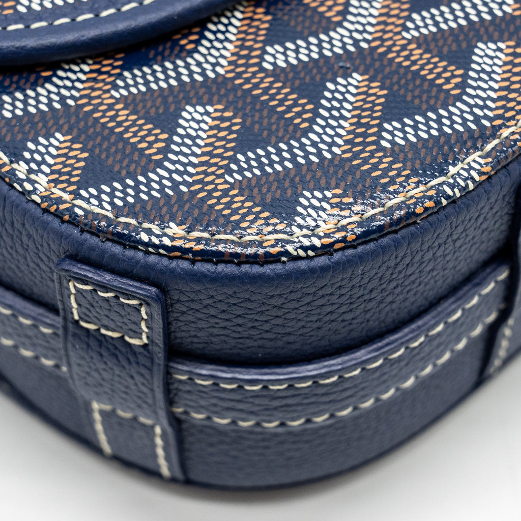 GOYARD BELVEDERE PM MESSENGER BAG GOYARDINE CANVAS/CALFSKIN NAVY SHW