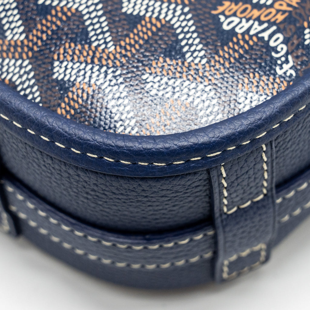 GOYARD BELVEDERE PM MESSENGER BAG GOYARDINE CANVAS/CALFSKIN NAVY SHW