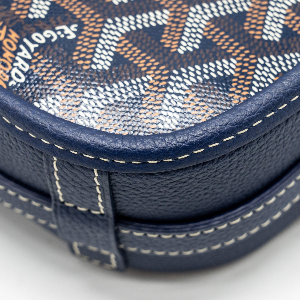 GOYARD BELVEDERE PM MESSENGER BAG GOYARDINE CANVAS/CALFSKIN NAVY SHW