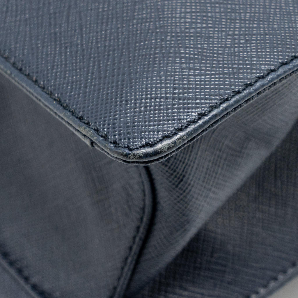 PRADA SAFFIANO TRAVEL BRIEFCASE CALFSKIN DARK BLUE SHW