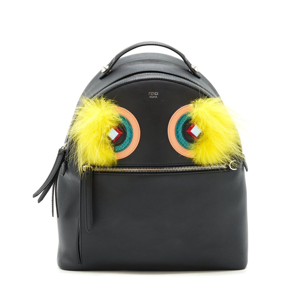 FENDI MONSTER BACKPACK BLACK/YELLOW FUR