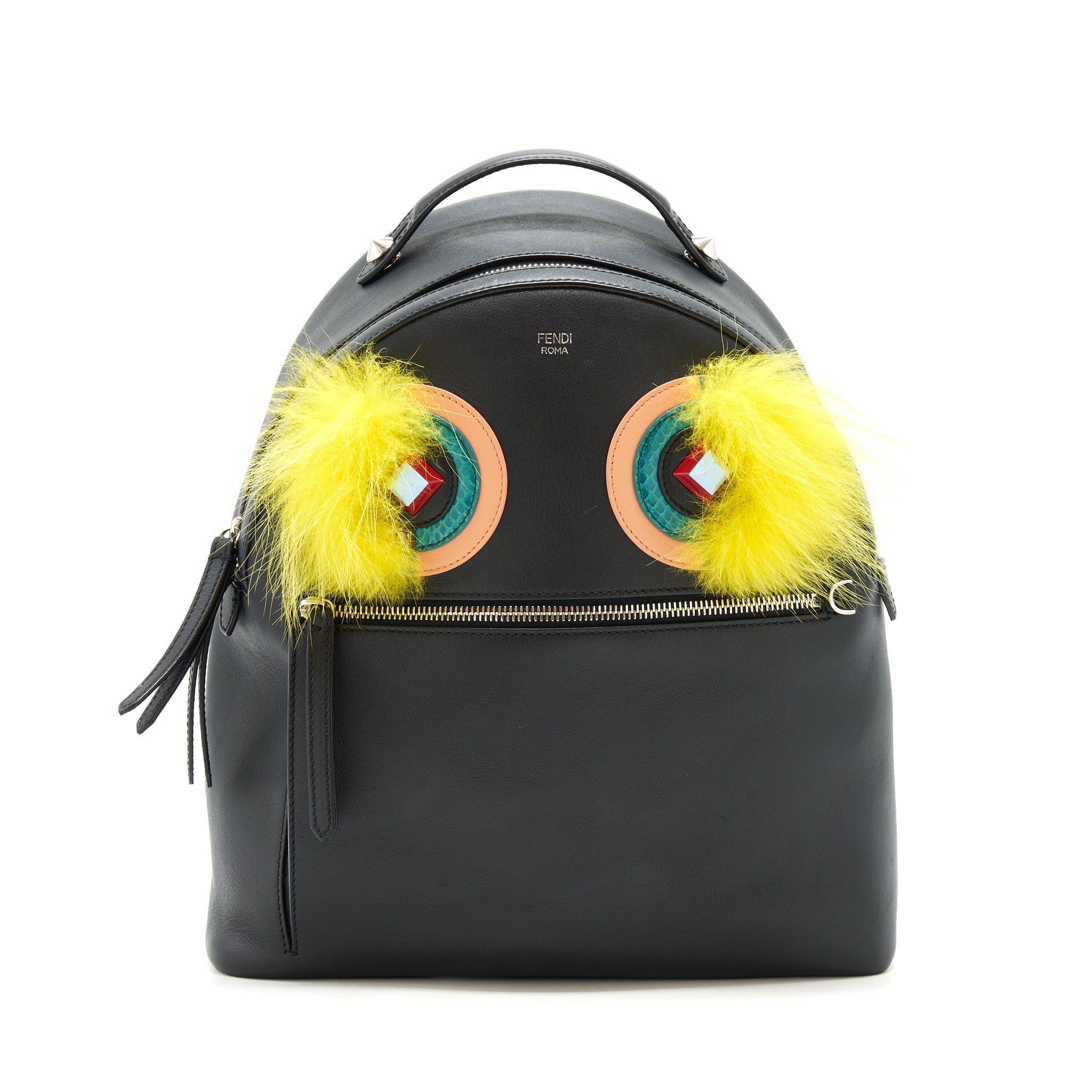 FENDI MONSTER BACKPACK BLACK/YELLOW FUR