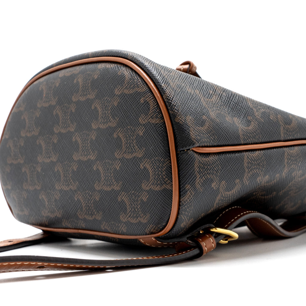 CELINE MINI BACKPACK FOLCO TRIOMPHE CANVAS CALFSKIN TAN GHW