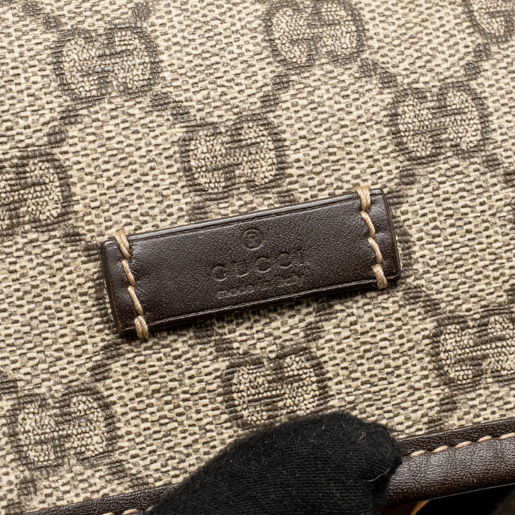 GUCCI SINGLE BUCKLE BACKPACK GG SUPREME CANVAS BROWN SHW