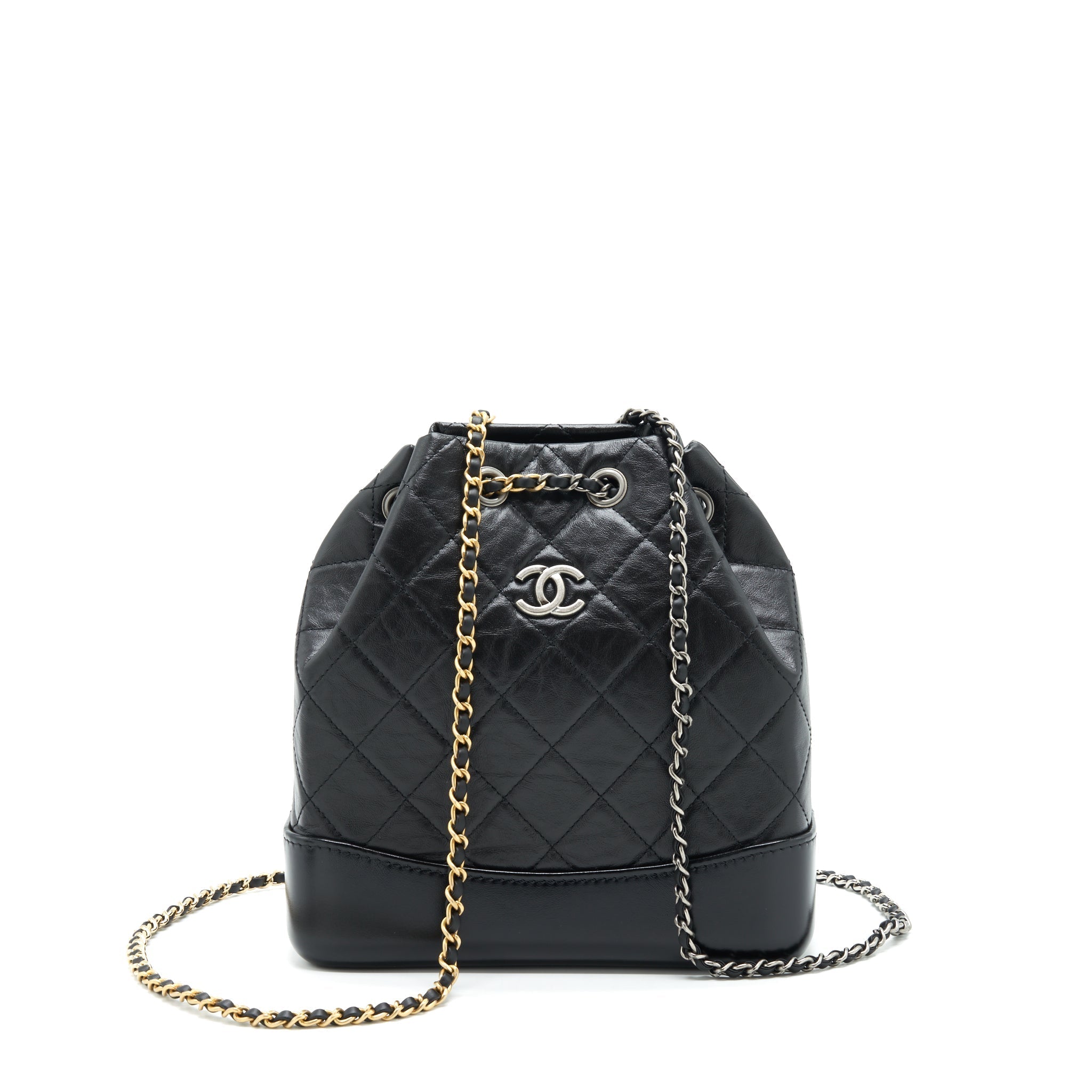 CHANEL SMALL GABRIELLE BACKPACK CALFSKIN BLACK MULTICOLOUR HARDWARE
