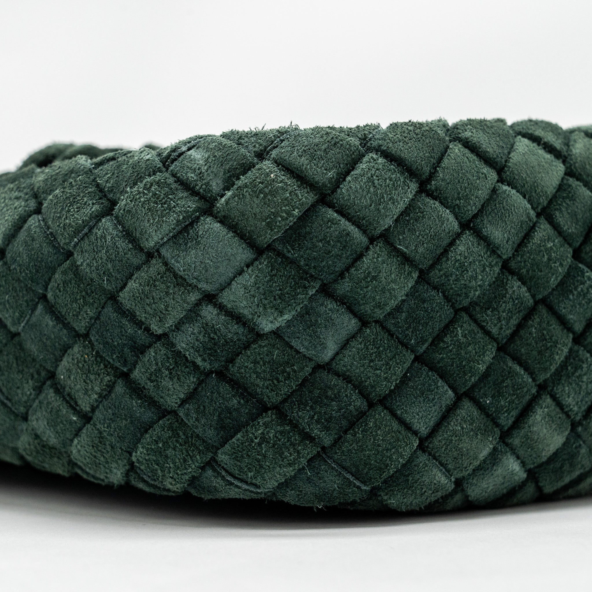 BOTTEGA VENETA COBBLE MESSENGER BAG INTRECCIATO-WOVEN PADDED SUEDE DARK GREEN GHW