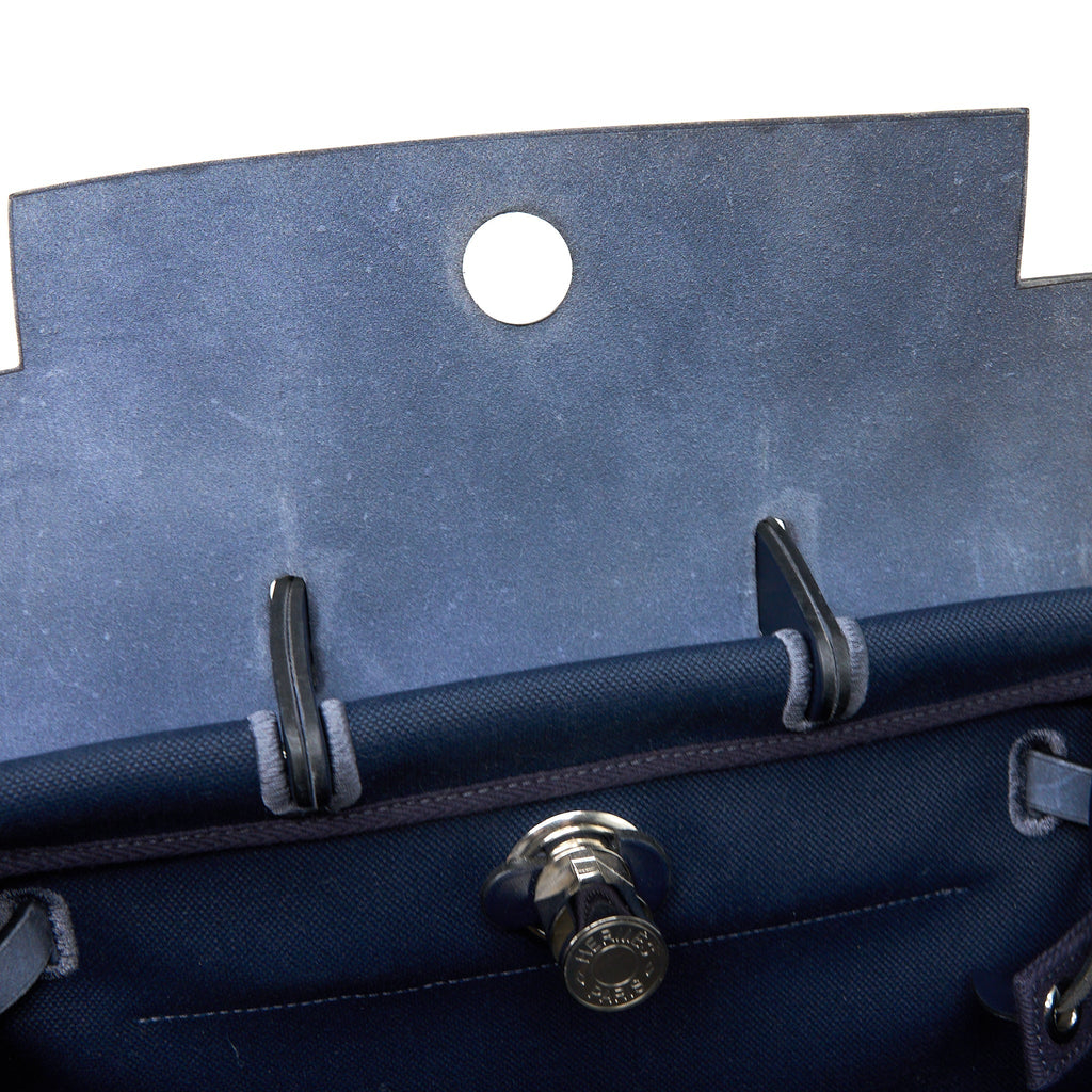HERMES HERBAG BACKPACK CANVAS/LEATHER DARK BLUE/BLACK SHW