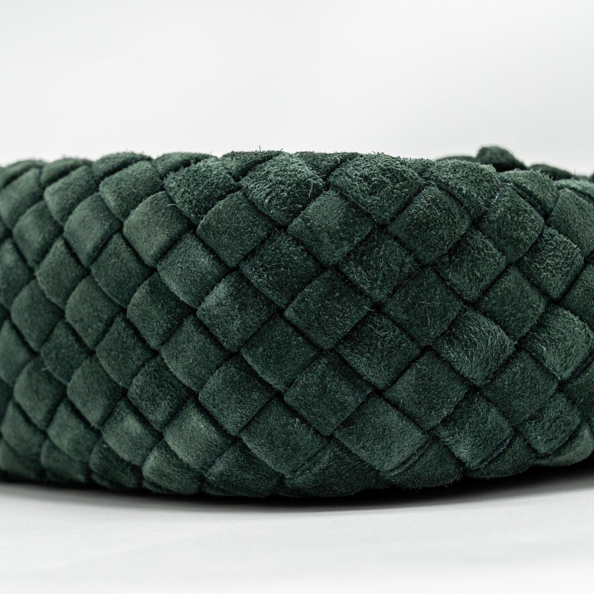 BOTTEGA VENETA COBBLE MESSENGER BAG INTRECCIATO-WOVEN PADDED SUEDE DARK GREEN GHW