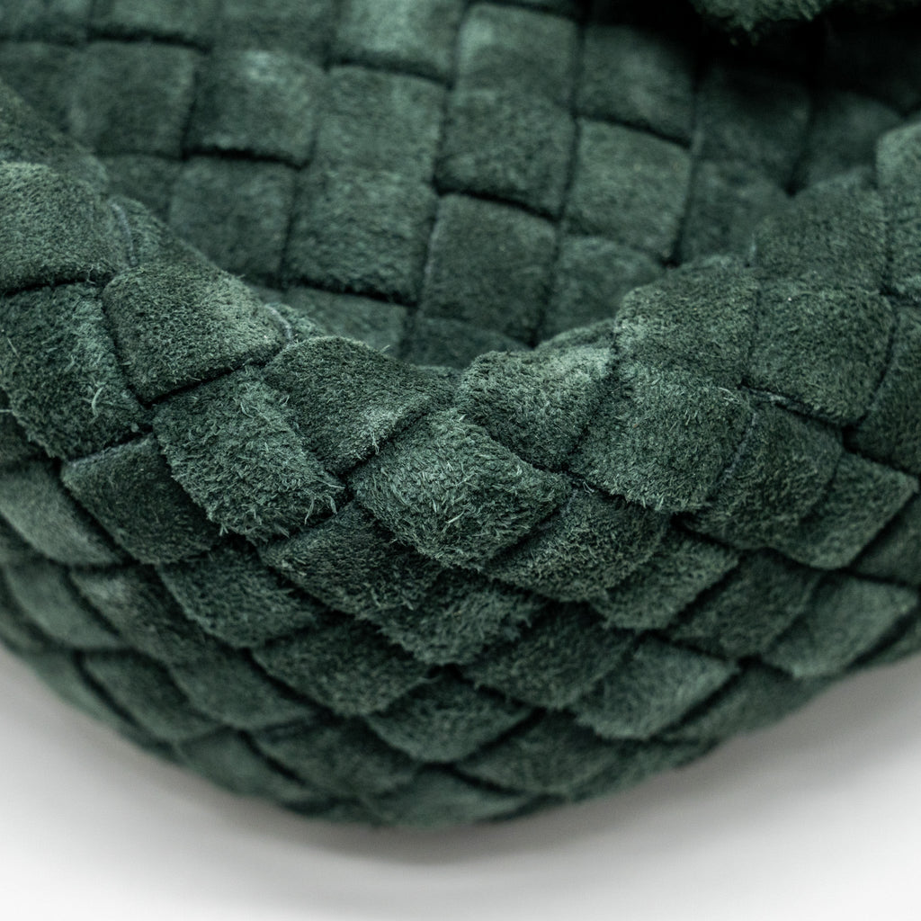 BOTTEGA VENETA COBBLE MESSENGER BAG INTRECCIATO-WOVEN PADDED SUEDE DARK GREEN GHW