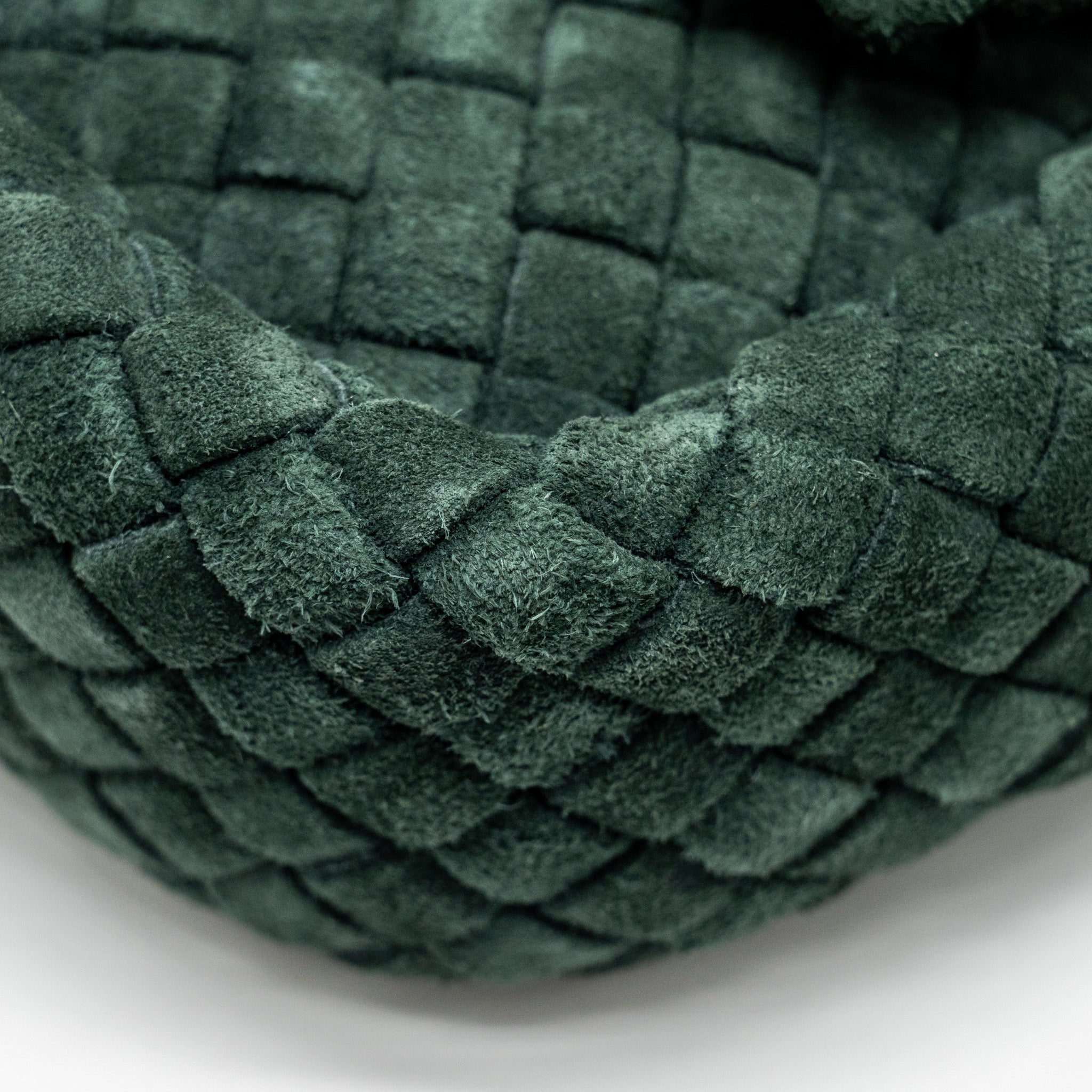 BOTTEGA VENETA COBBLE MESSENGER BAG INTRECCIATO-WOVEN PADDED SUEDE DARK GREEN GHW
