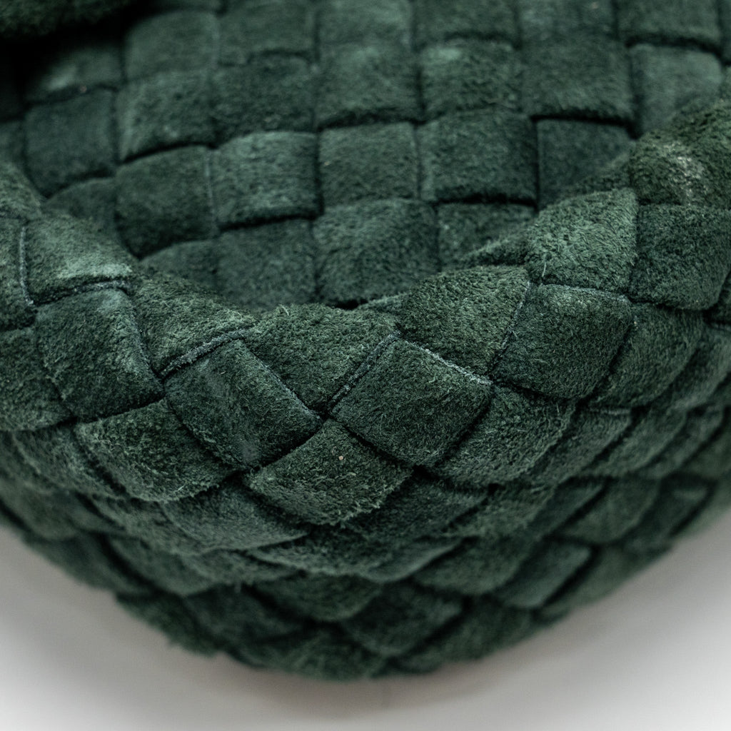BOTTEGA VENETA COBBLE MESSENGER BAG INTRECCIATO-WOVEN PADDED SUEDE DARK GREEN GHW