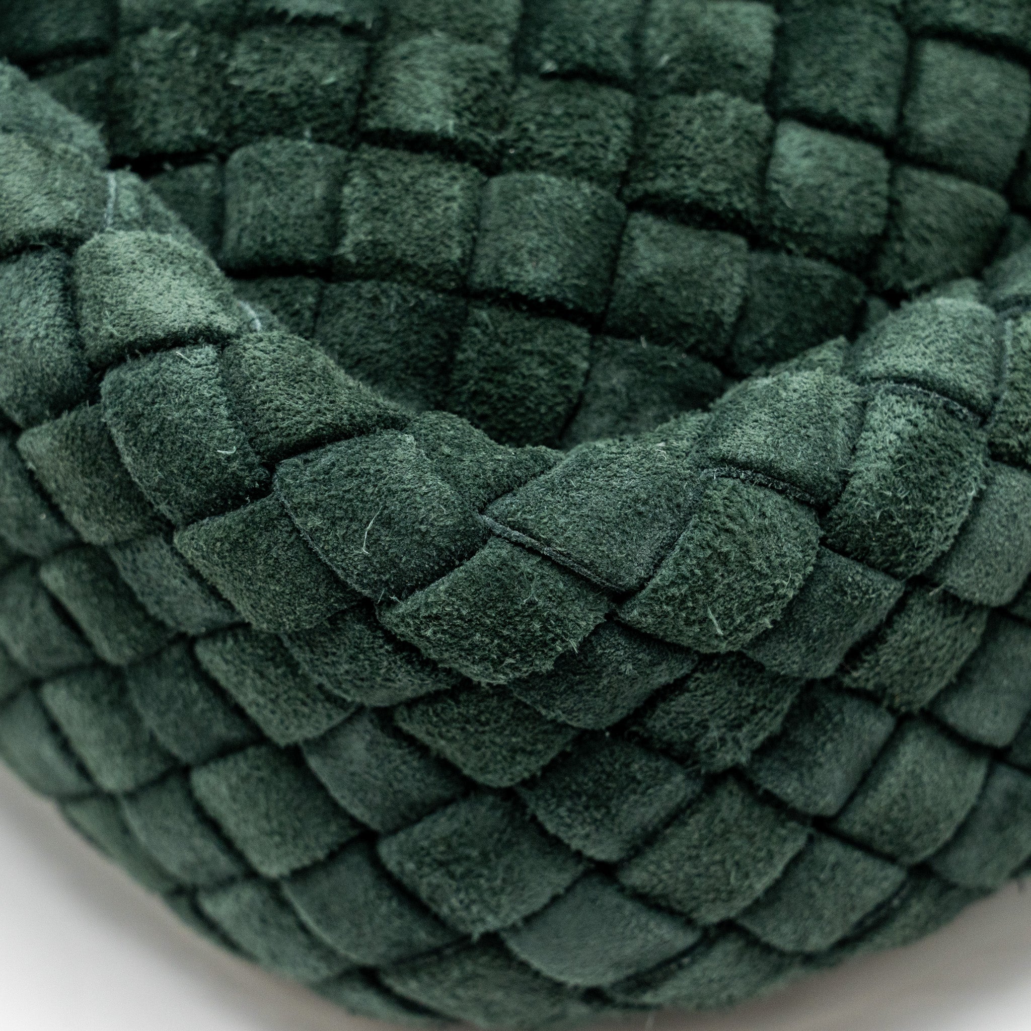 BOTTEGA VENETA COBBLE MESSENGER BAG INTRECCIATO-WOVEN PADDED SUEDE DARK GREEN GHW
