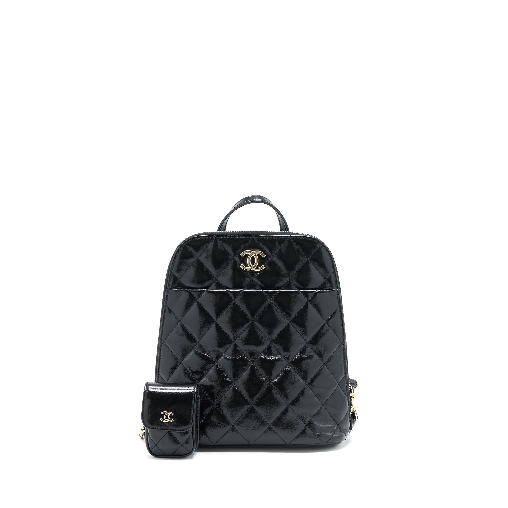 CHANEL 22A QUILTED BACKPACK SHINY CALFSKIN BLACK LGHW (MICROCHIP)