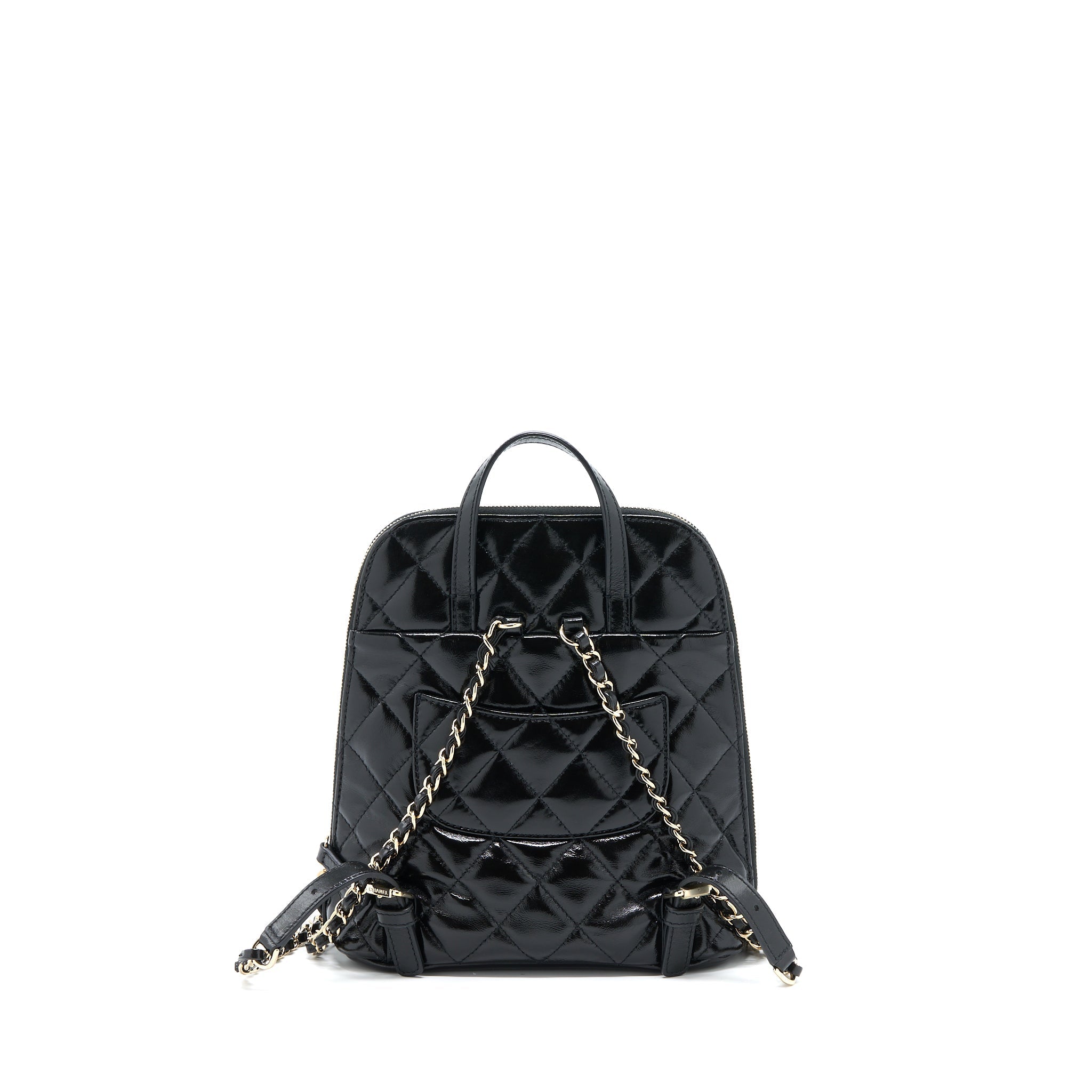 CHANEL 22A QUILTED BACKPACK SHINY CALFSKIN BLACK LGHW (MICROCHIP)