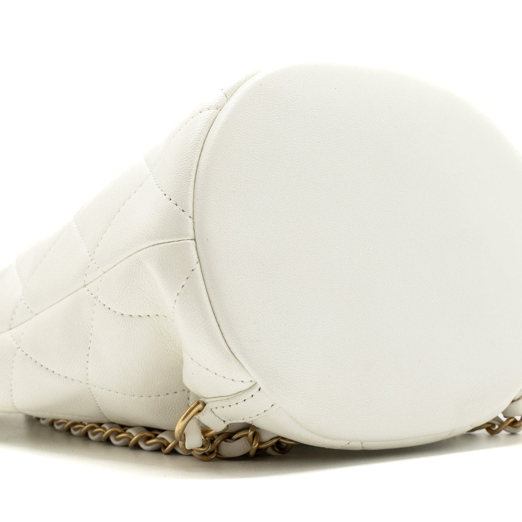CHANEL ROUND HANDLE BUCKET BACKPACK LAMBSKIN WHITE GHW