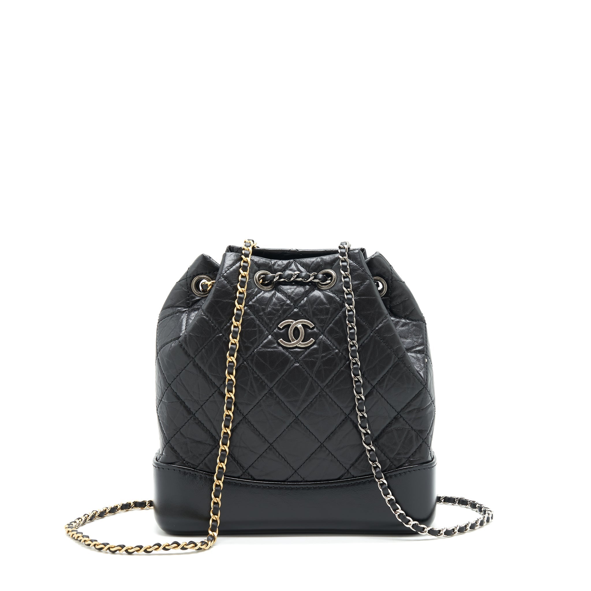CHANEL SMALL GABRIELLE BACKPACK BLACK RUTHENIUM SHW(MICROCHIP)