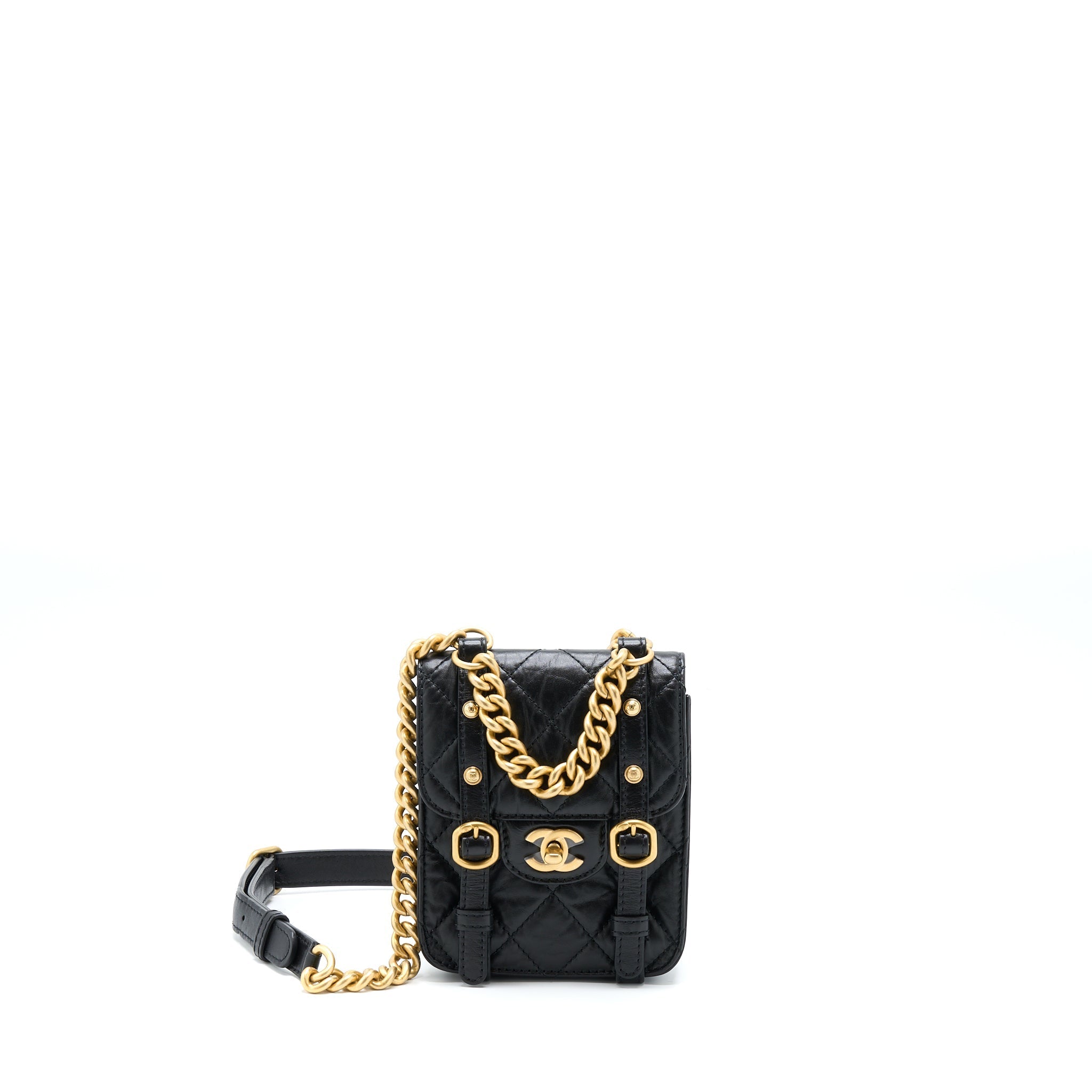 CHANEL SEASONAL MESSENGER MINI FLAP BAG AGED CALFSKIN GHW (MICROCHIP)