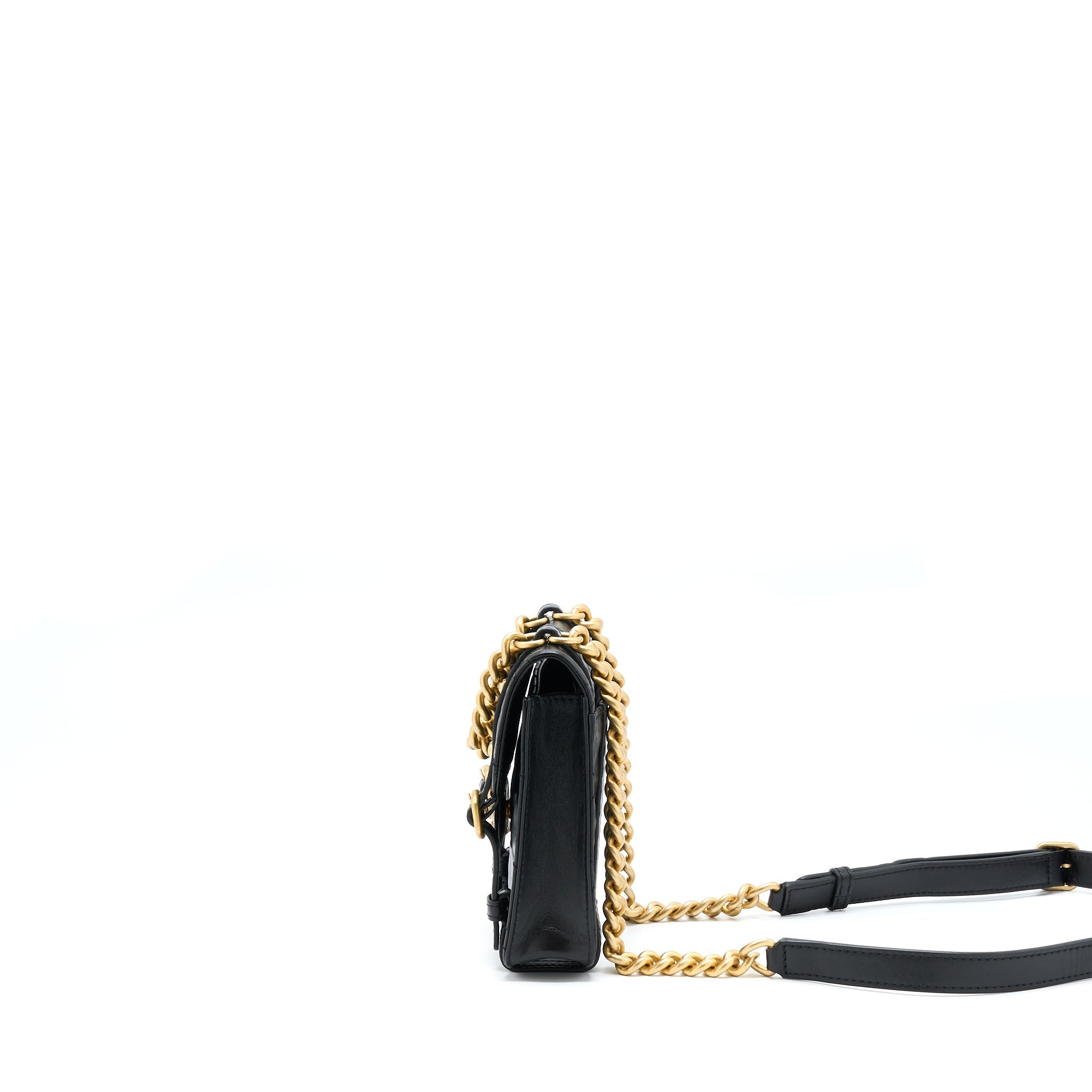 CHANEL SEASONAL MESSENGER MINI FLAP BAG AGED CALFSKIN GHW (MICROCHIP)