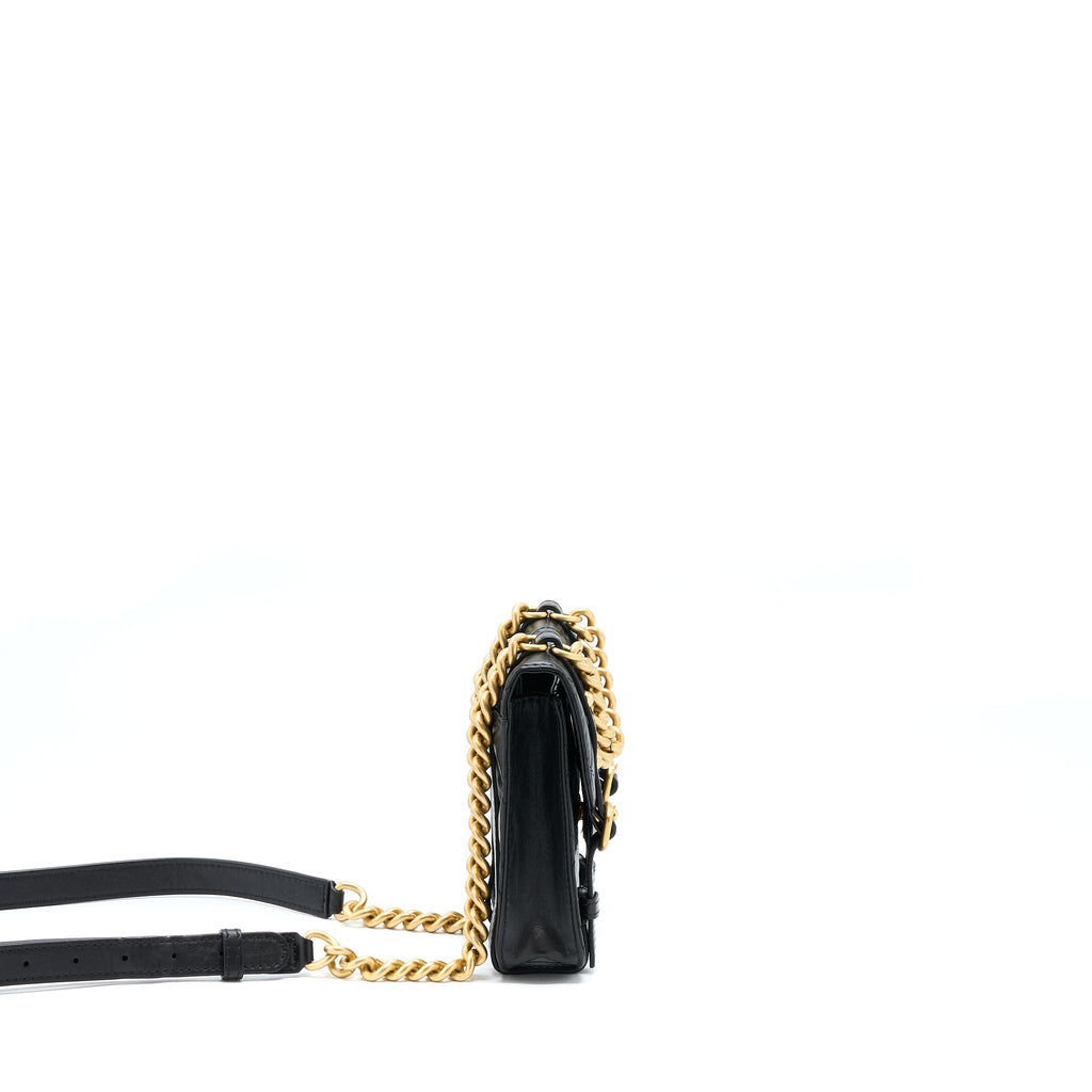 CHANEL SEASONAL MESSENGER MINI FLAP BAG AGED CALFSKIN GHW (MICROCHIP)