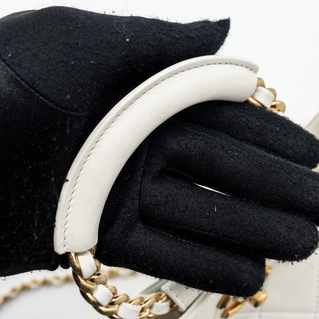 CHANEL ROUND HANDLE BUCKET BACKPACK LAMBSKIN WHITE GHW