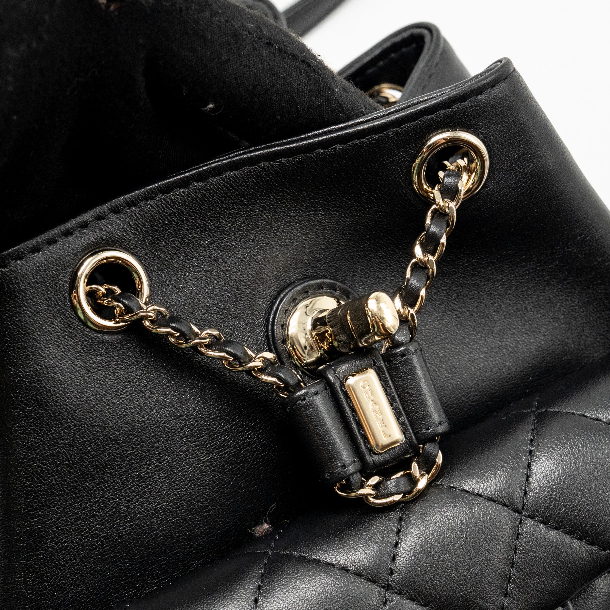 CHANEL 24P MINI DUMA BACKPACK CALFSKIN BLACK LGHW (MICROCHIP)