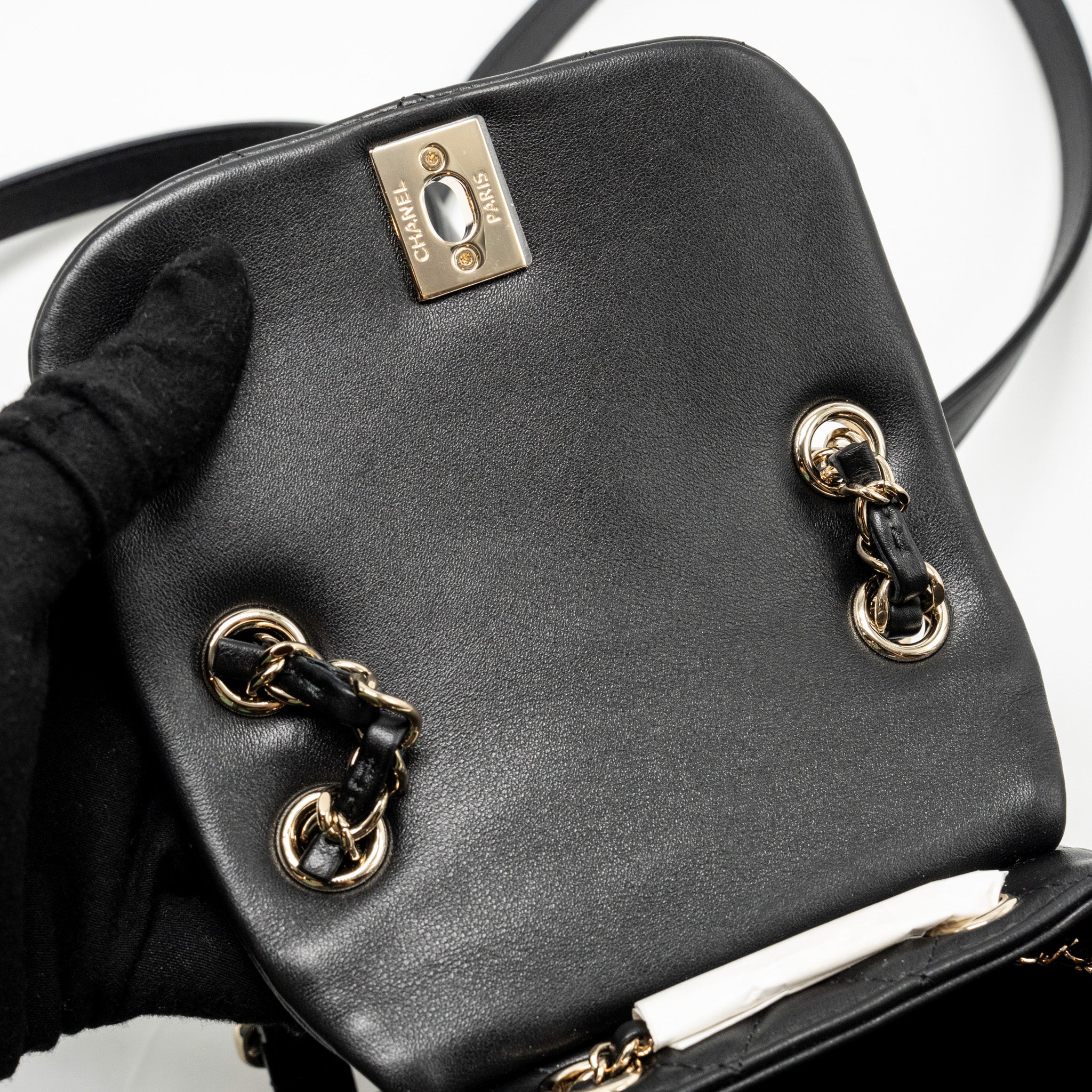 CHANEL 24P MINI DUMA BACKPACK CALFSKIN BLACK LGHW (MICROCHIP)