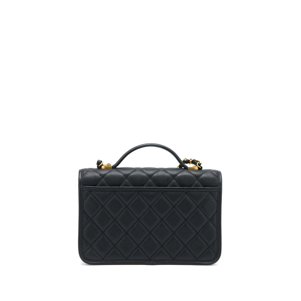 CHANEL 22K TOP HANDLE MESSENGER BAG CAVIAR BLACK BRUSHED GHW (MICROCHIP)