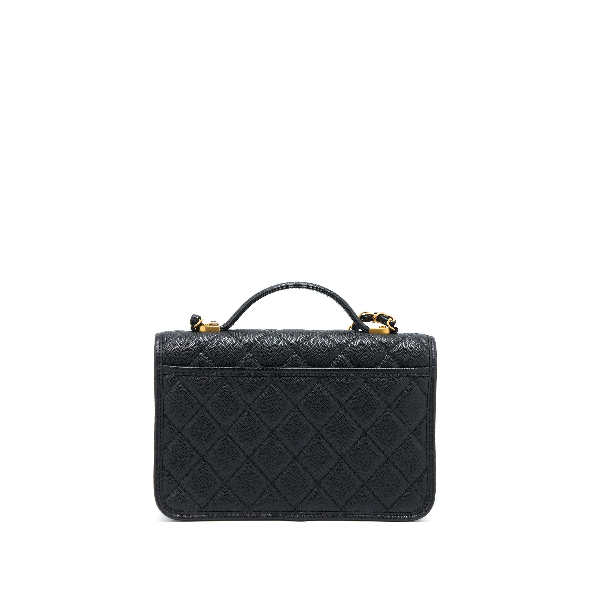 CHANEL 22K TOP HANDLE MESSENGER BAG CAVIAR BLACK BRUSHED GHW (MICROCHIP)