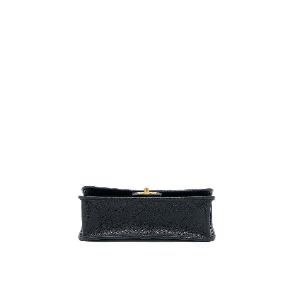 CHANEL 22K TOP HANDLE MESSENGER BAG CAVIAR BLACK BRUSHED GHW (MICROCHIP)