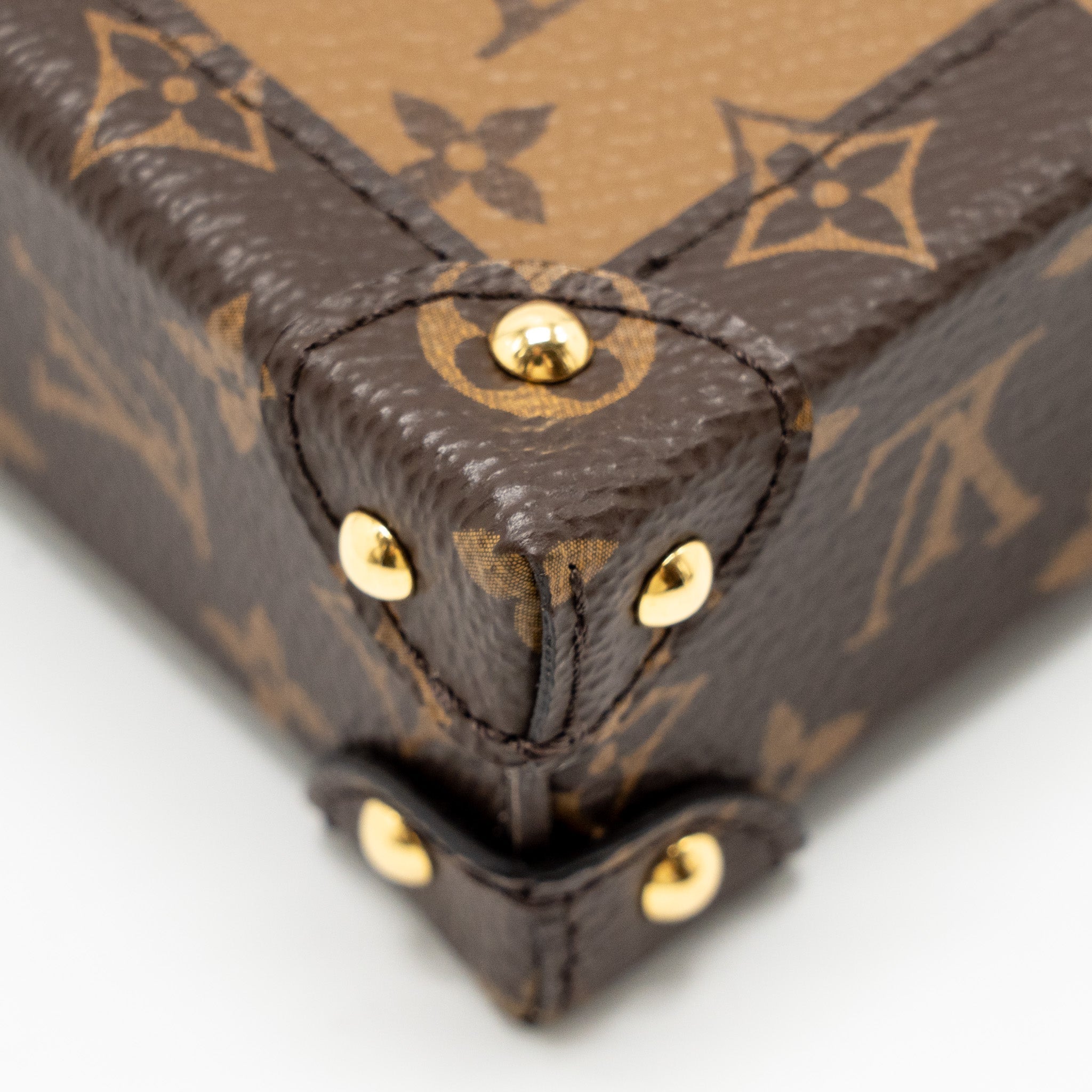 LOUIS VUITTON VERTICAL TRUNK POCHETTE WITH CHAIN MONOGRAM REVERSE CANVAS GHW