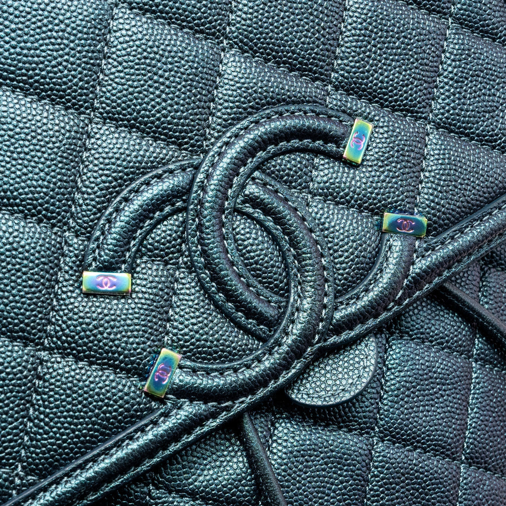 CHANEL 18B FILIGREE BACKPACK CAVIAR IRIDESCENT DARK TURQUOISE MULTICOLOUR HARDWARE