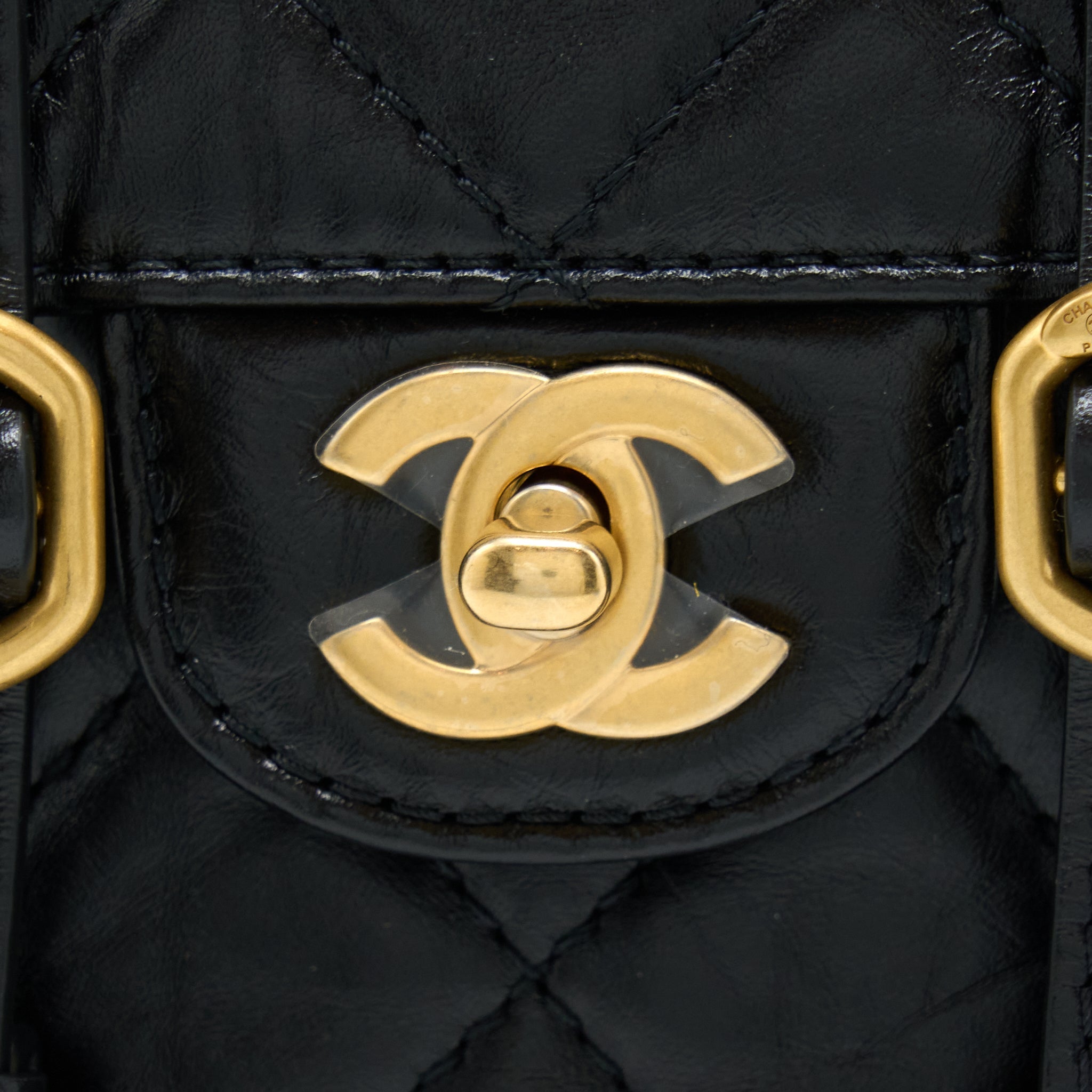 CHANEL SEASONAL MESSENGER MINI FLAP BAG AGED CALFSKIN GHW (MICROCHIP)