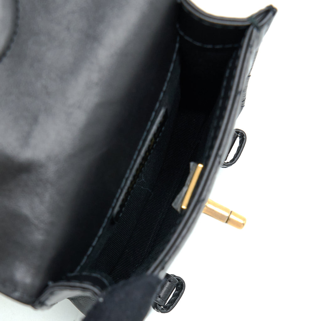 CHANEL SEASONAL MESSENGER MINI FLAP BAG AGED CALFSKIN GHW (MICROCHIP)