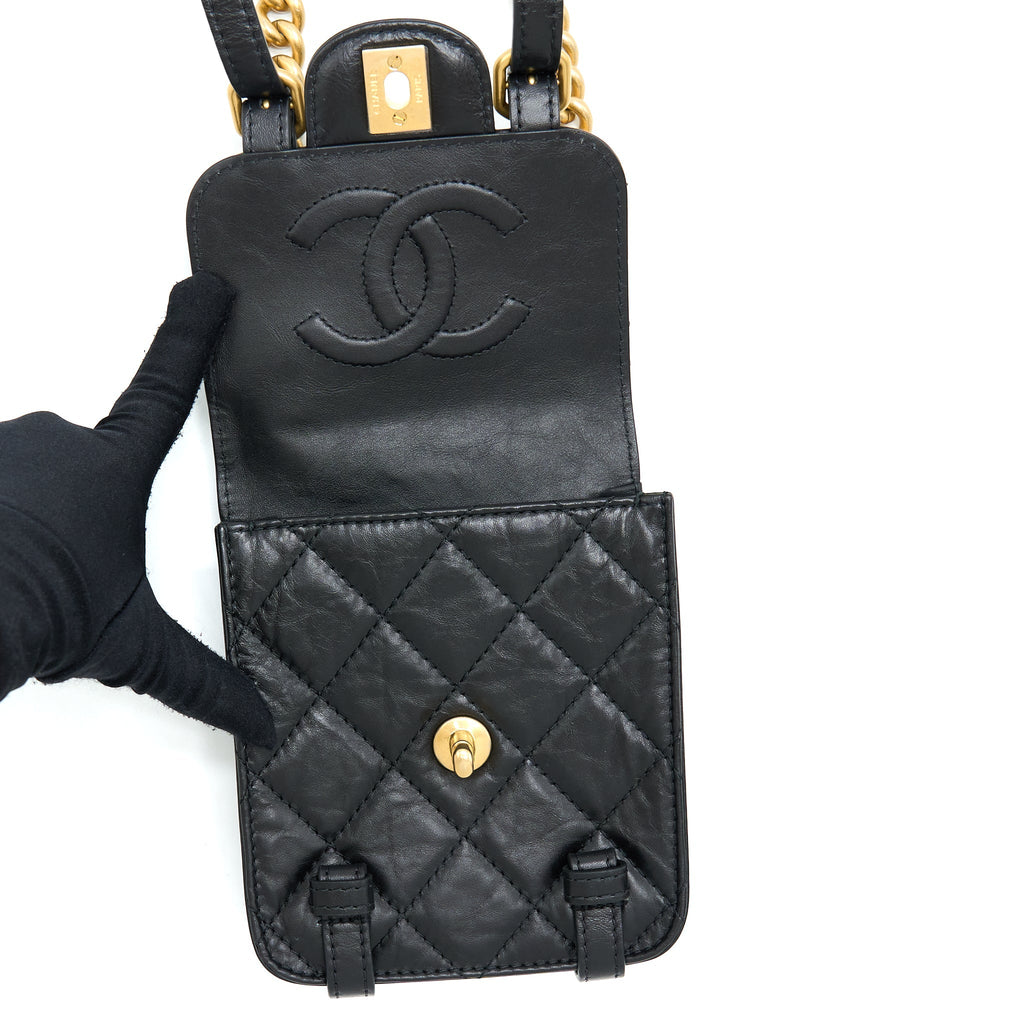 CHANEL SEASONAL MESSENGER MINI FLAP BAG AGED CALFSKIN GHW (MICROCHIP)