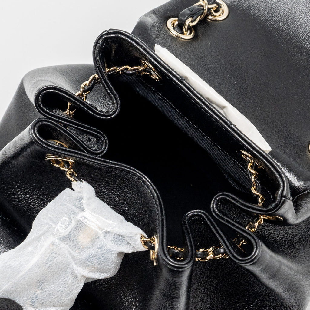 CHANEL 24P MINI DUMA BACKPACK CALFSKIN BLACK LGHW (MICROCHIP)