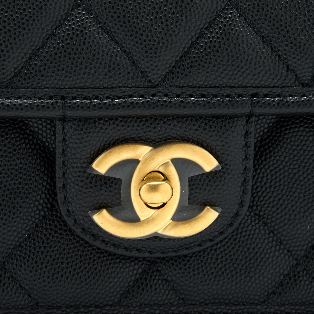 CHANEL 22K TOP HANDLE MESSENGER BAG CAVIAR BLACK BRUSHED GHW (MICROCHIP)