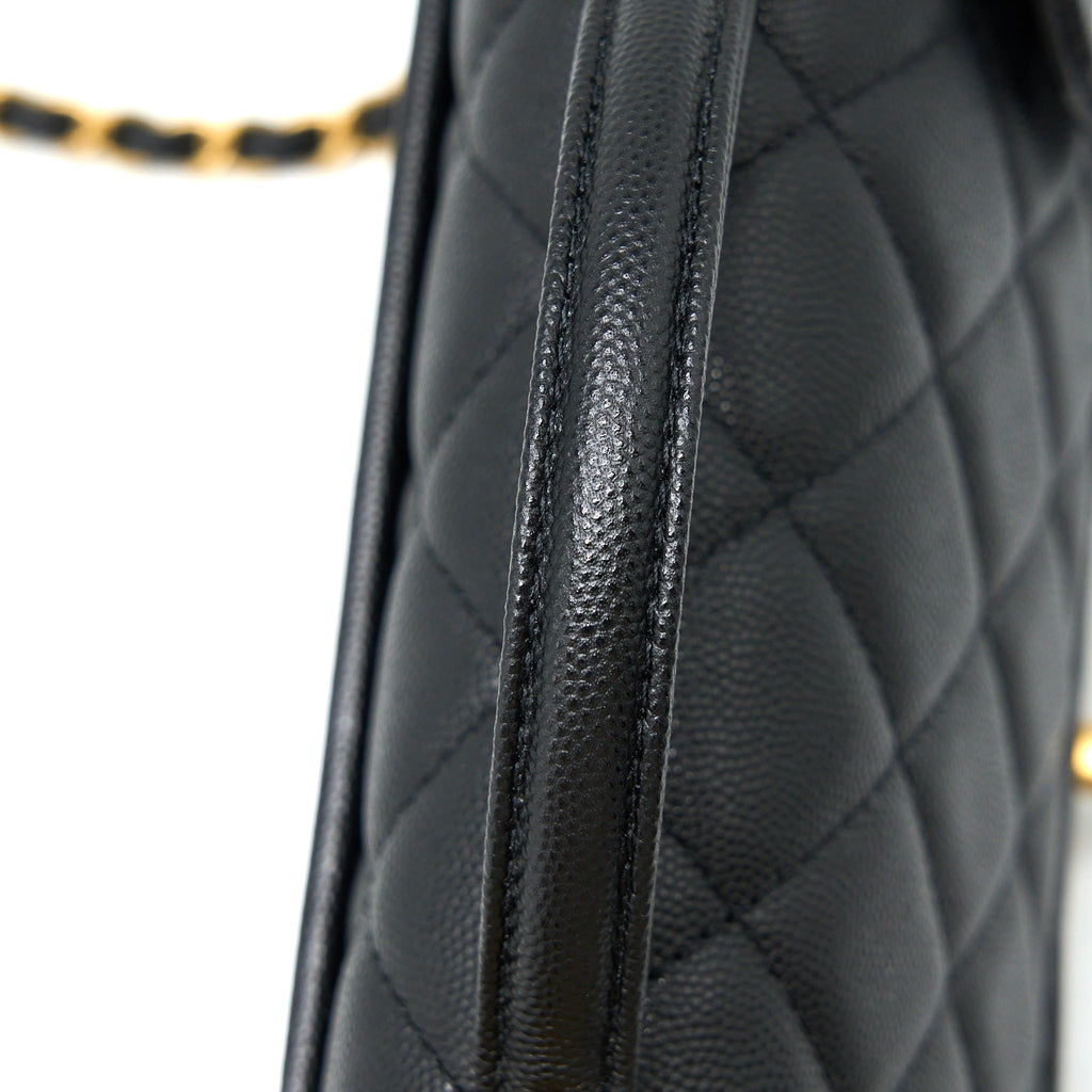 CHANEL 22K TOP HANDLE MESSENGER BAG CAVIAR BLACK BRUSHED GHW (MICROCHIP)