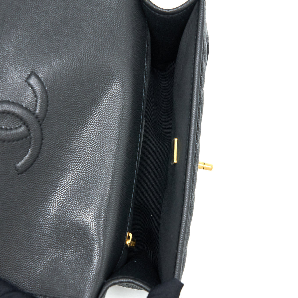 CHANEL 22K TOP HANDLE MESSENGER BAG CAVIAR BLACK BRUSHED GHW (MICROCHIP)