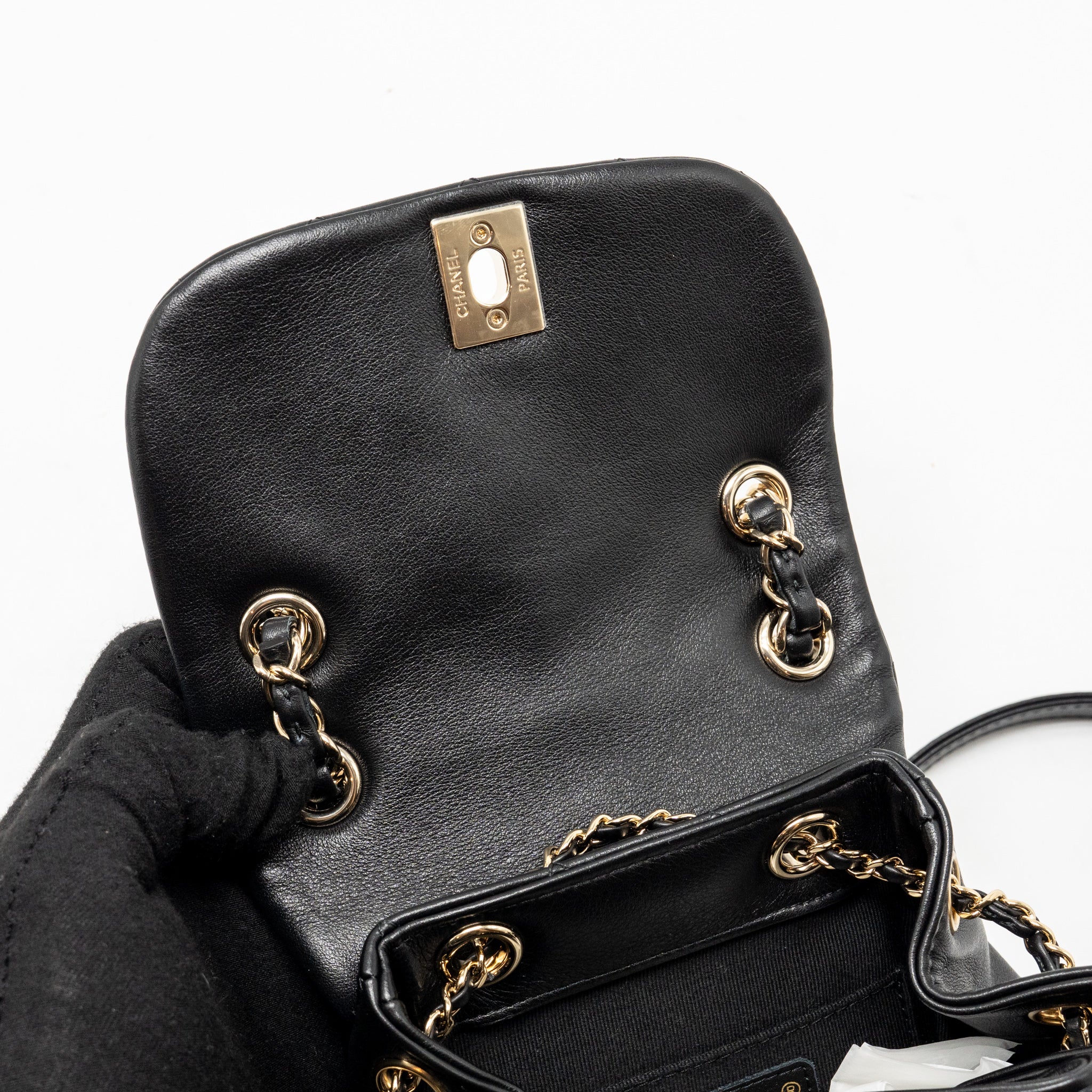 CHANEL MINI DUMA BACKPACK CALFSKIN BLACK LGHW (MICROCHIP)