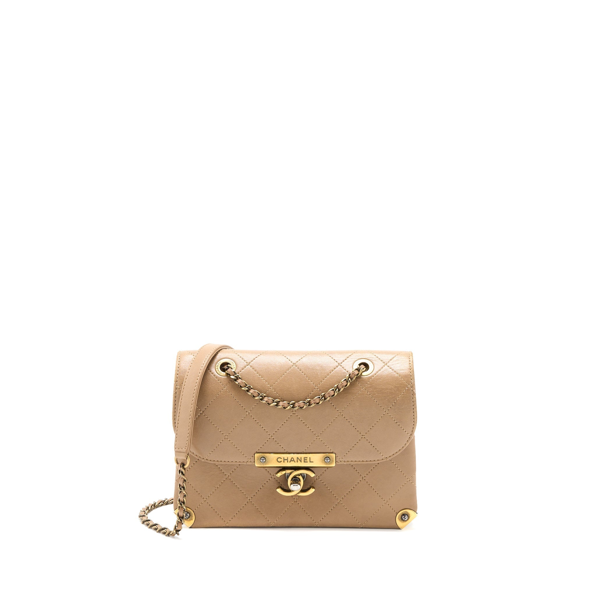 CHANEL MESSENGER FLAP BAG LAMBSKIN BEIGE GHW