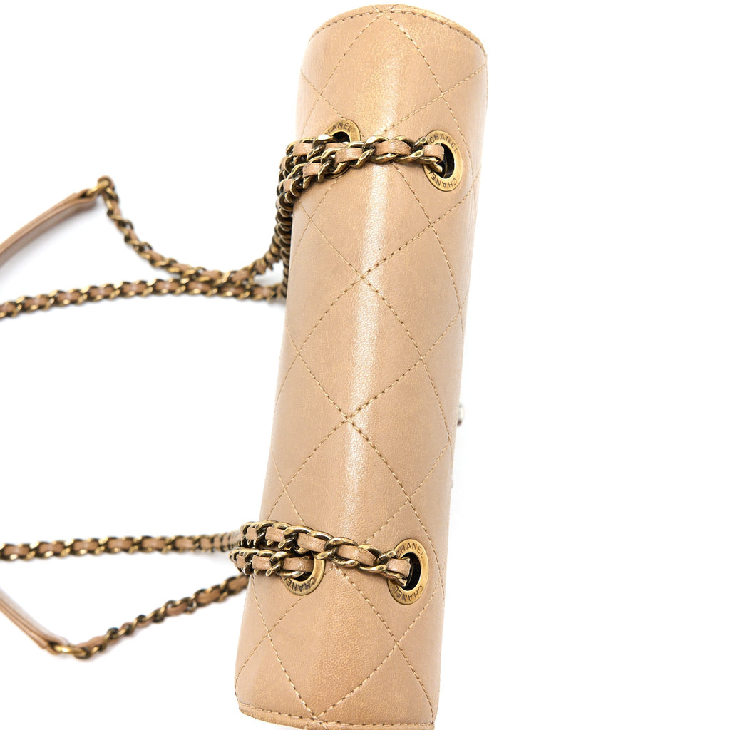 CHANEL MESSENGER FLAP BAG LAMBSKIN BEIGE GHW