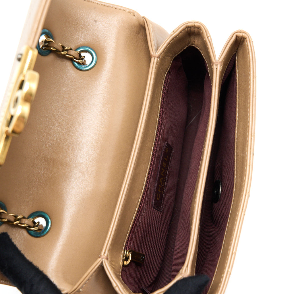 CHANEL MESSENGER FLAP BAG LAMBSKIN BEIGE GHW