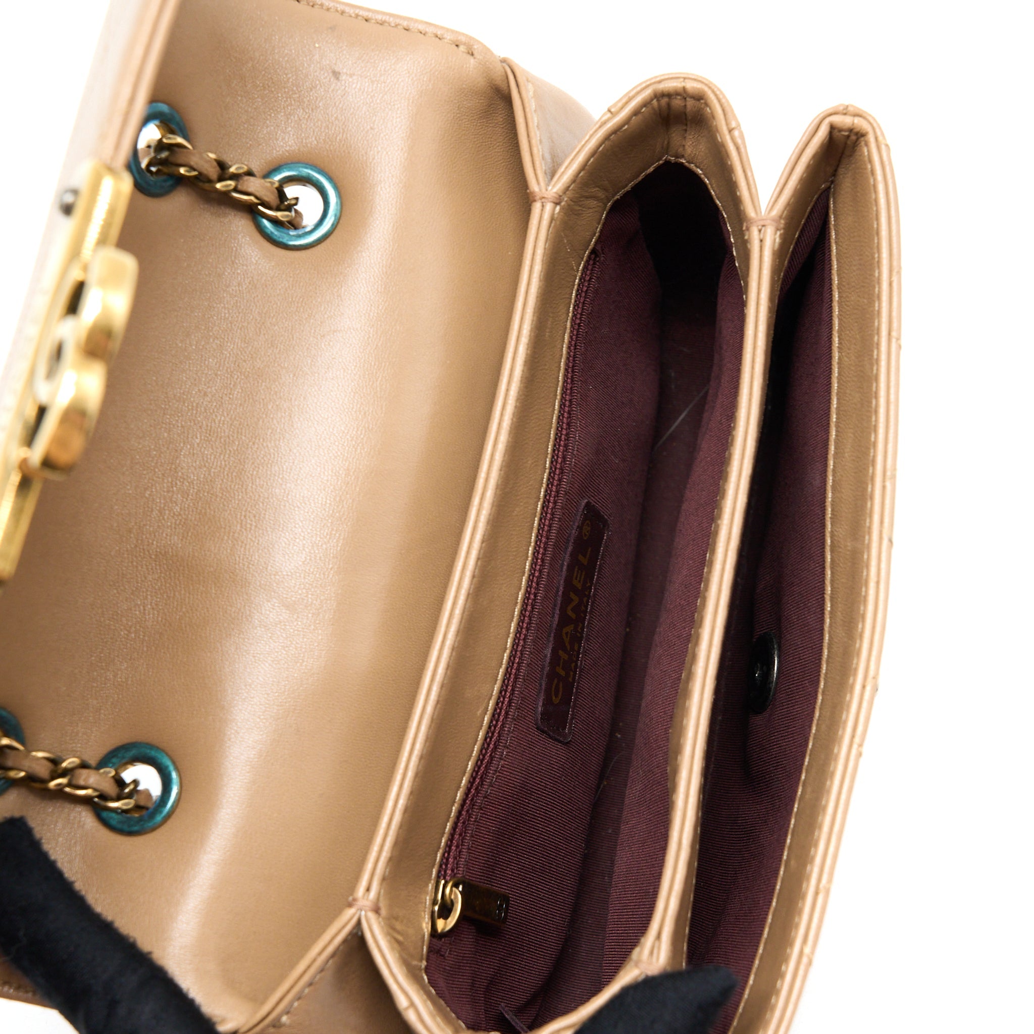 CHANEL MESSENGER FLAP BAG LAMBSKIN BEIGE GHW