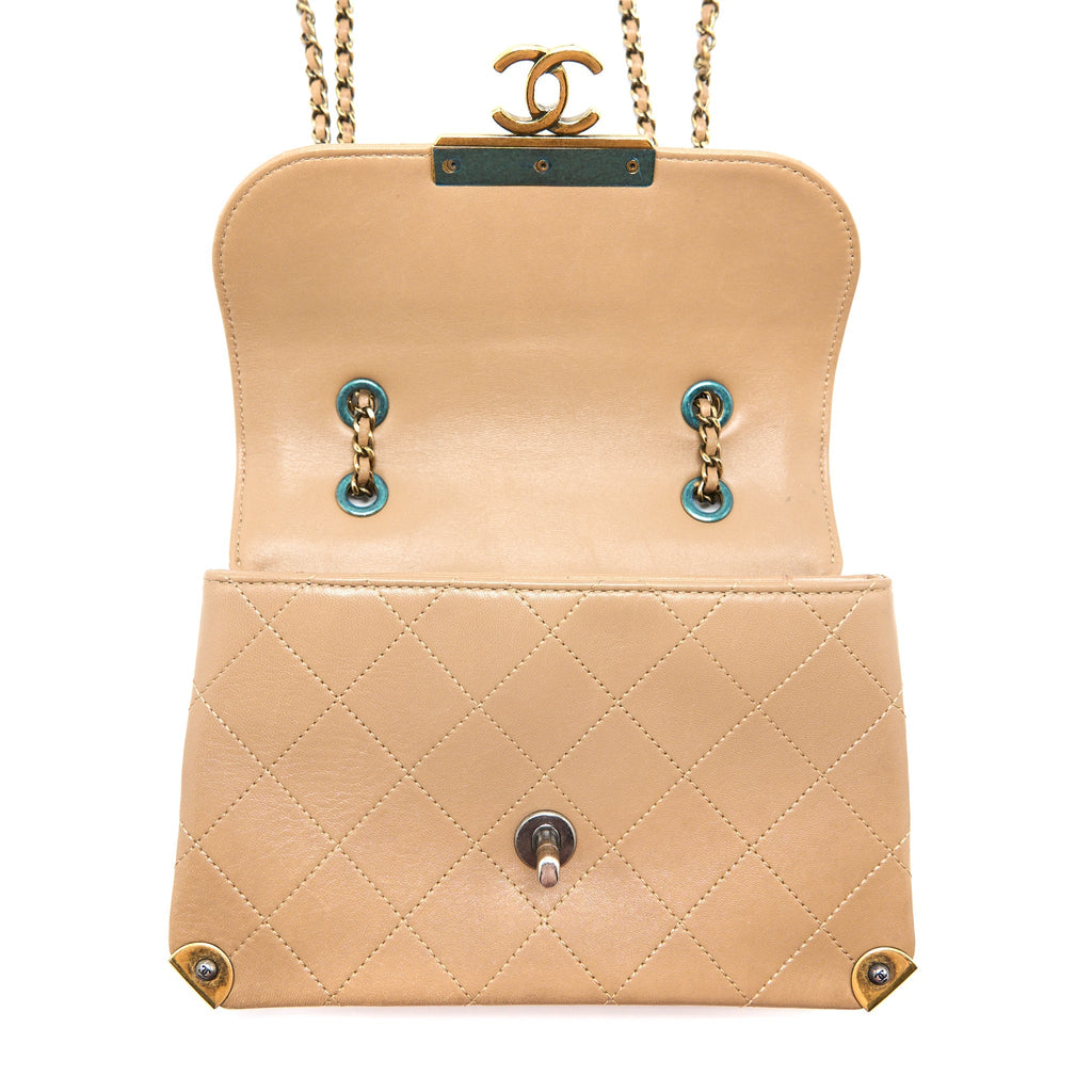CHANEL MESSENGER FLAP BAG LAMBSKIN BEIGE GHW