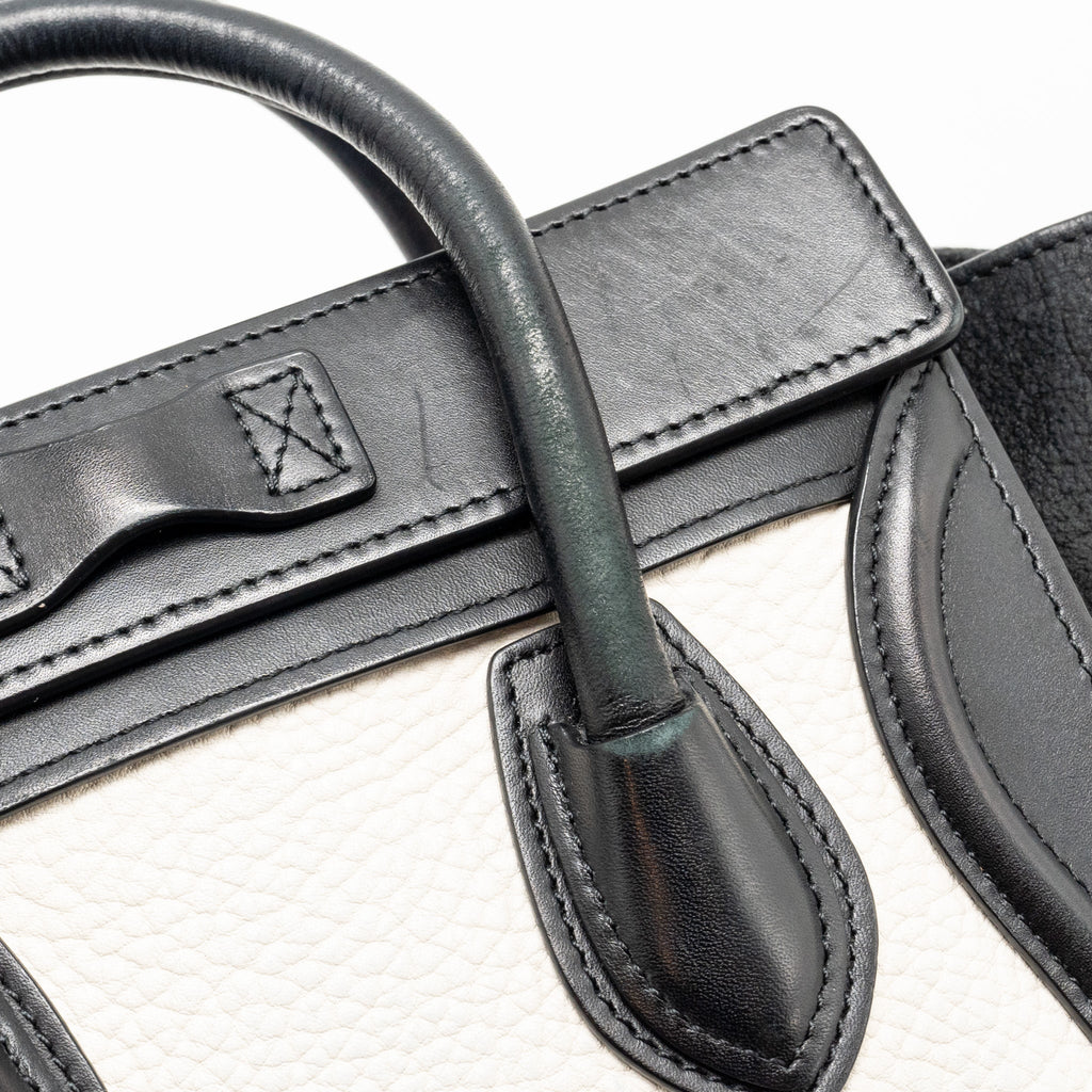 CELINE NANO LUGGAGE BAG CALFSKIN BLACK / WHITE GHW