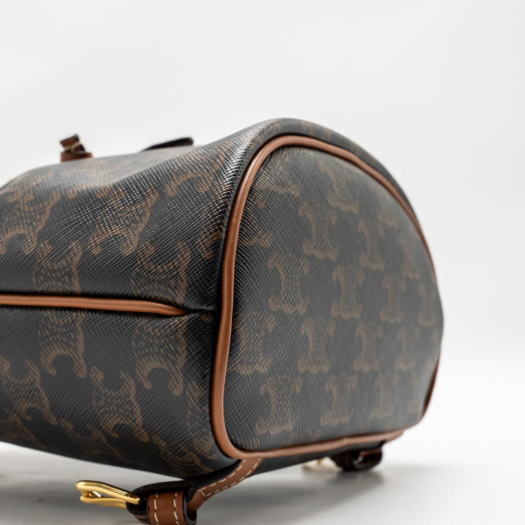 CELINE MINI BACKPACK FOLCO TRIOMPHE CANVAS / CALFSKIN TAN GHW