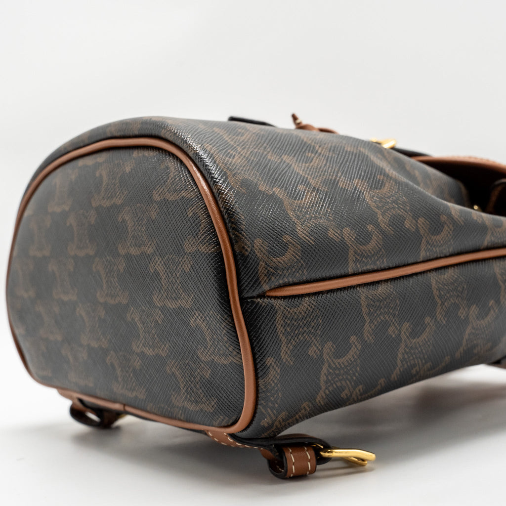 CELINE MINI BACKPACK FOLCO TRIOMPHE CANVAS / CALFSKIN TAN GHW
